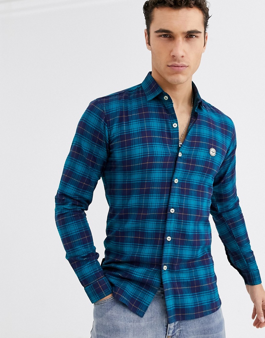 Le Breve slim fit checked shirt-Blue