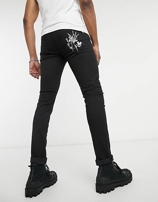 Le Breve - Sorte skinny jeans med printet baglomme