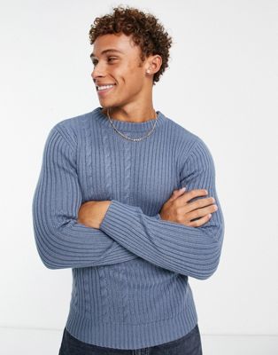 Le Breve split jacquard knit jumper in blue
