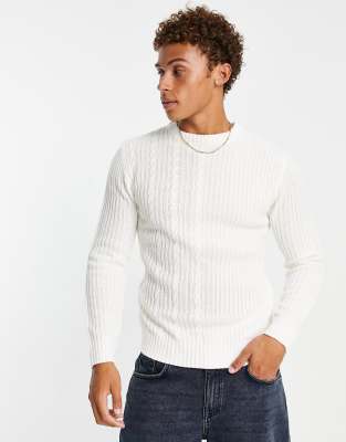 Le Breve Le Breve split jacquard knit jumper in ecru-White