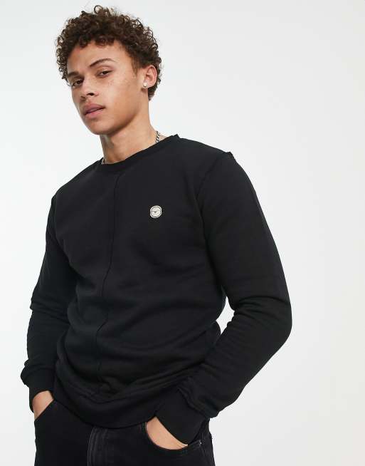 Le Breve - Sweatshirt met ronde hals en stiksel in het midden in zwart