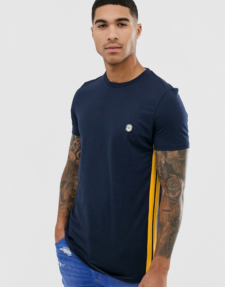 Le Breve - T-shirt con righe laterali-Navy