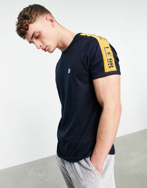 Le Breve - T-shirt da casa blu navy con fettuccia gialla in coordinato