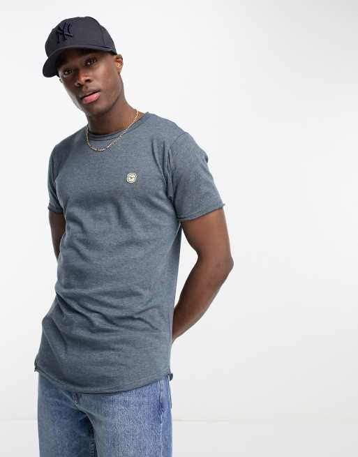 Le Breve - T-shirt dal taglio lungo con orlo arrotondato blu navy mélange