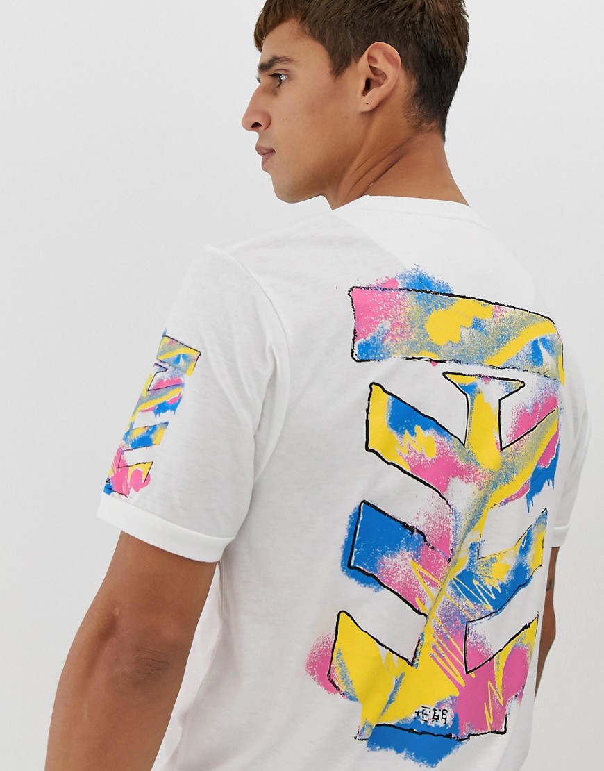 Le Breve – t-shirt i longlinge-modell med stencillerat tryck på ryggen-Vit