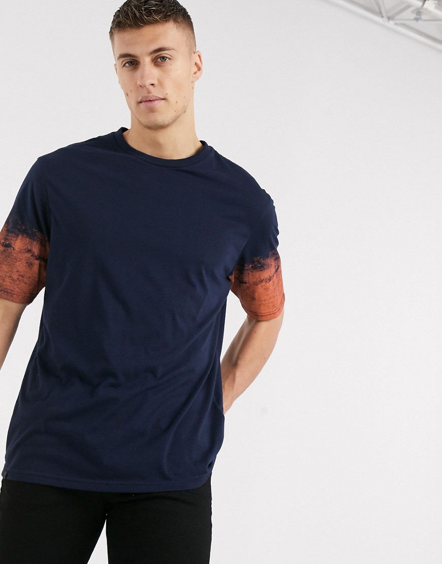 Le Breve – T-shirt i oversize-modell med neonärm-Marinblå