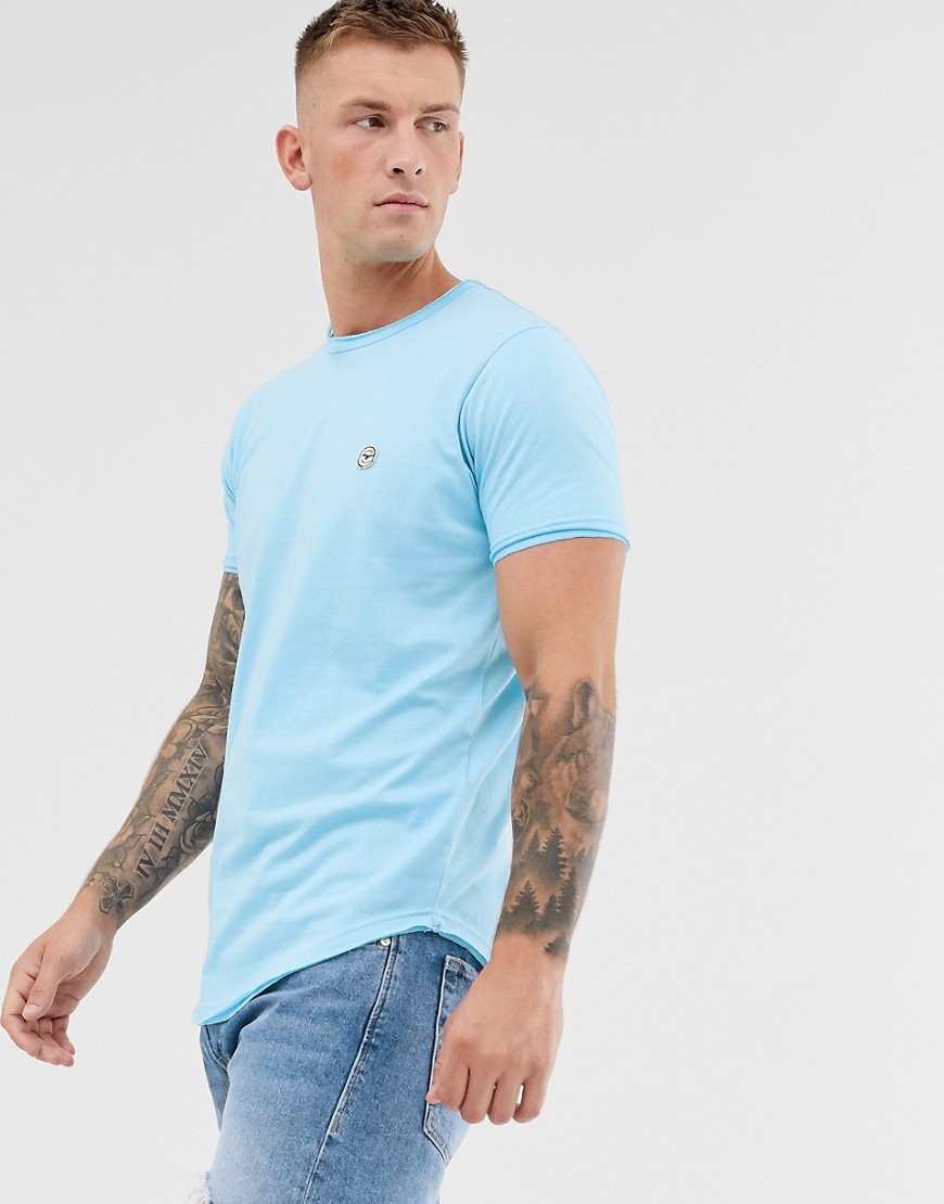 Le Breve - T-shirt lunga con bordi grezzi-Blu