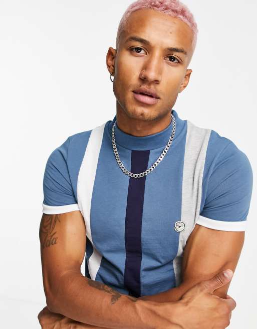 Le Breve - T-shirt med blå og beige striber