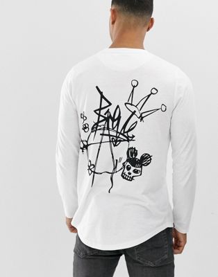 Le Breve – T-shirt med lång ärm och tryck baktill-Vit