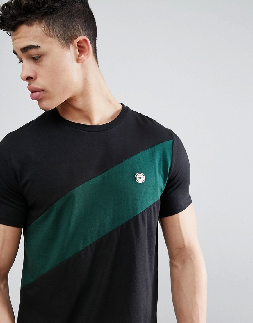 Le Breve - T-shirt met diagonale streep-Zwart