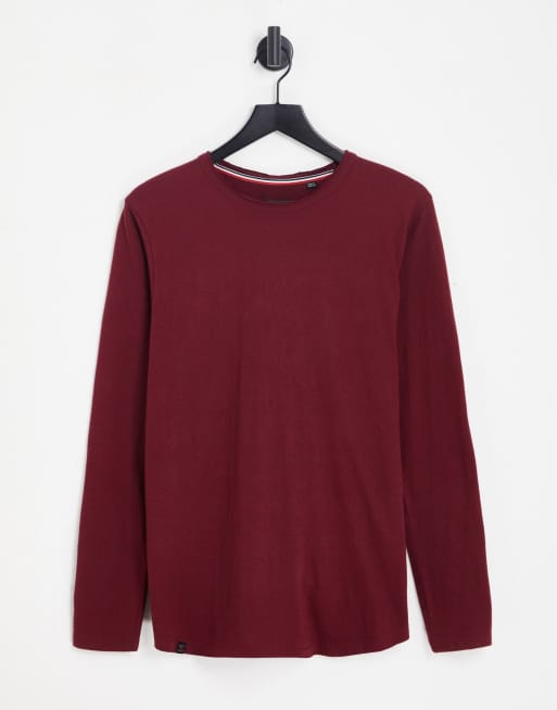 Le Breve - T-shirt met lange mouwen en ronde zoom in bordeauxrood