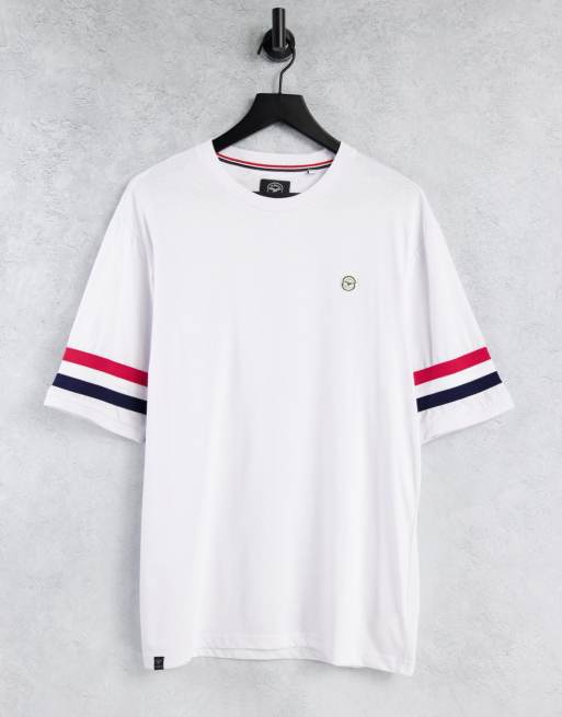 Le Breve - T-shirt met strepen op de mouwen in wit