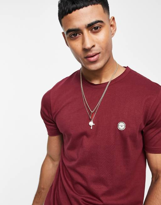 Le Breve - T-shirt taglio lungo bordeaux con bordi grezzi