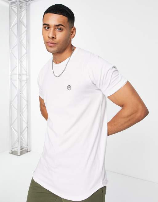 Le Breve - T-shirt taglio lungo con bordi grezzi bianca