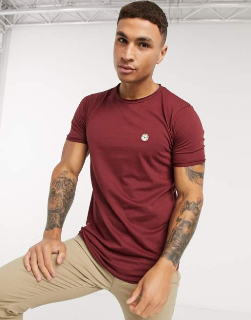 Le Breve - T-shirt taglio lungo con bordi grezzi bordeaux