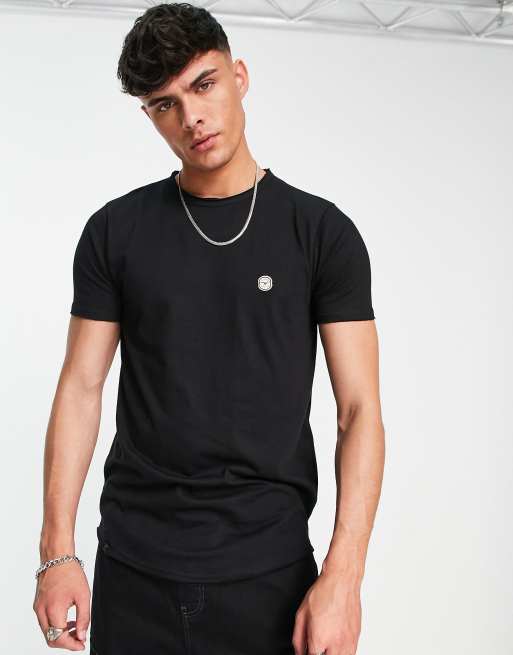 Le Breve - T-shirt taglio lungo con bordi grezzi nera