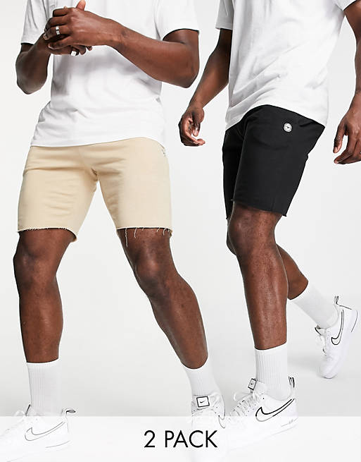 Le Breve Tall 2 pack raw edge jersey shorts in black & stone