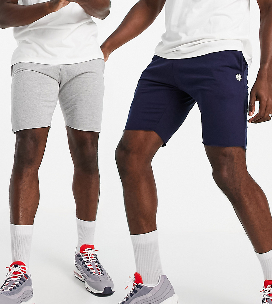 Le Breve Tall 2 pack raw edge jersey shorts in navy & light gray