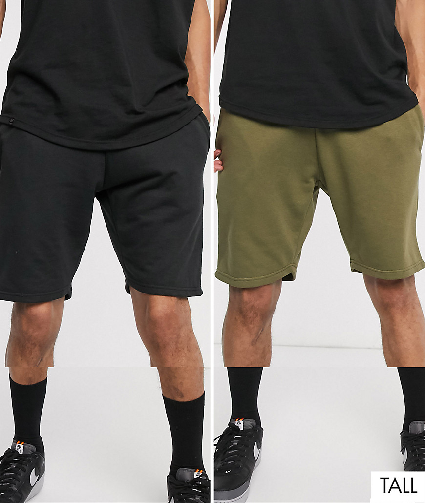 Le Breve Tall 2 pack sweat shorts-Black
