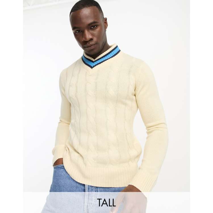 V neck cable 2024 knit jumper mens