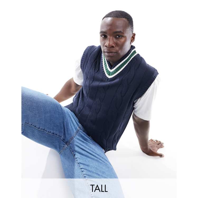 Le Breve Tall cable knit sweater vest in navy | ASOS