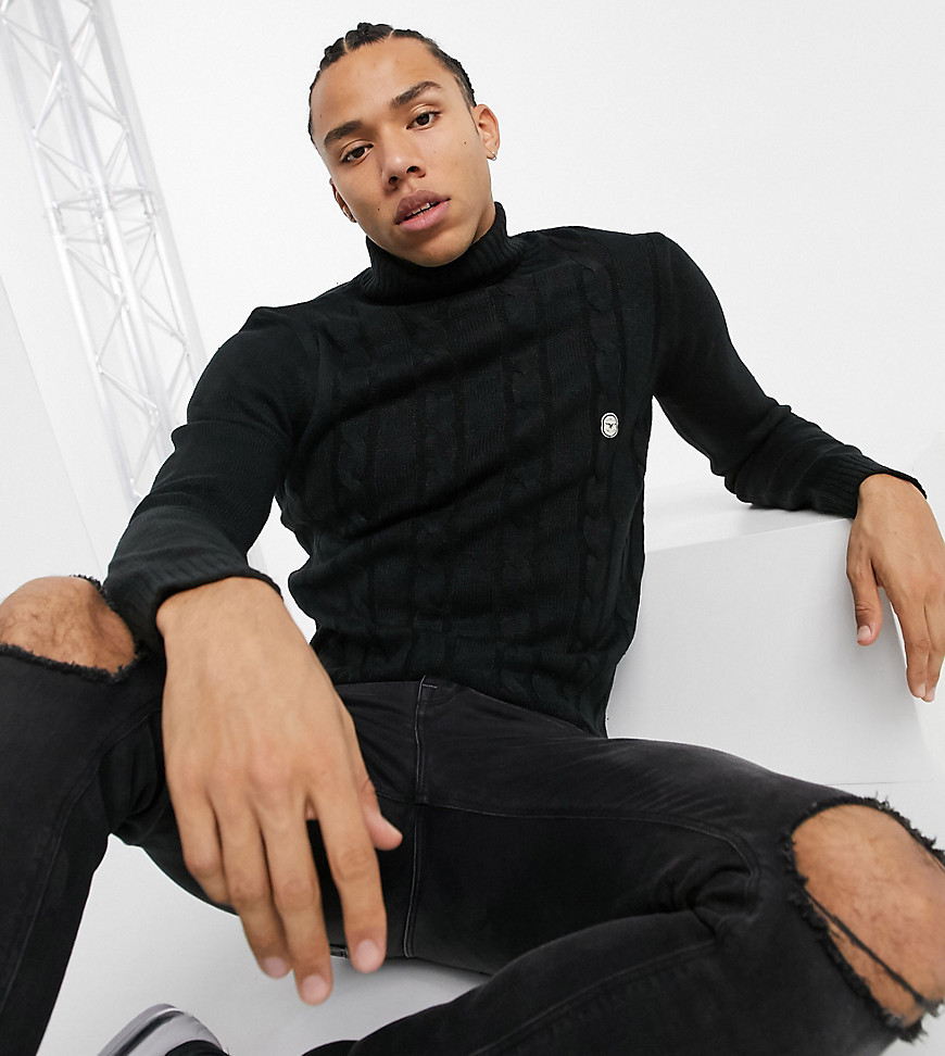 Le Breve Tall cable knitted rollneck sweater in black