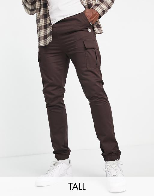 Le Breve Tall – Cargohose in Dunkelbraun mit Gummizug in der Taille und am Saum