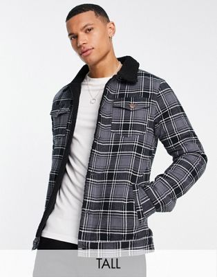 Le Breve Tall check jacket with borg collar & lining in black