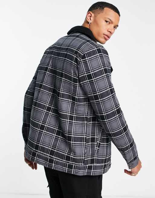 Le Breve Tall check jacket with borg collar lining in black