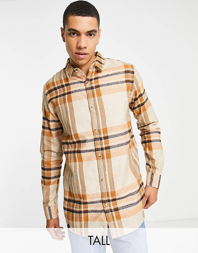 Le Breve - tall check shirt in stone