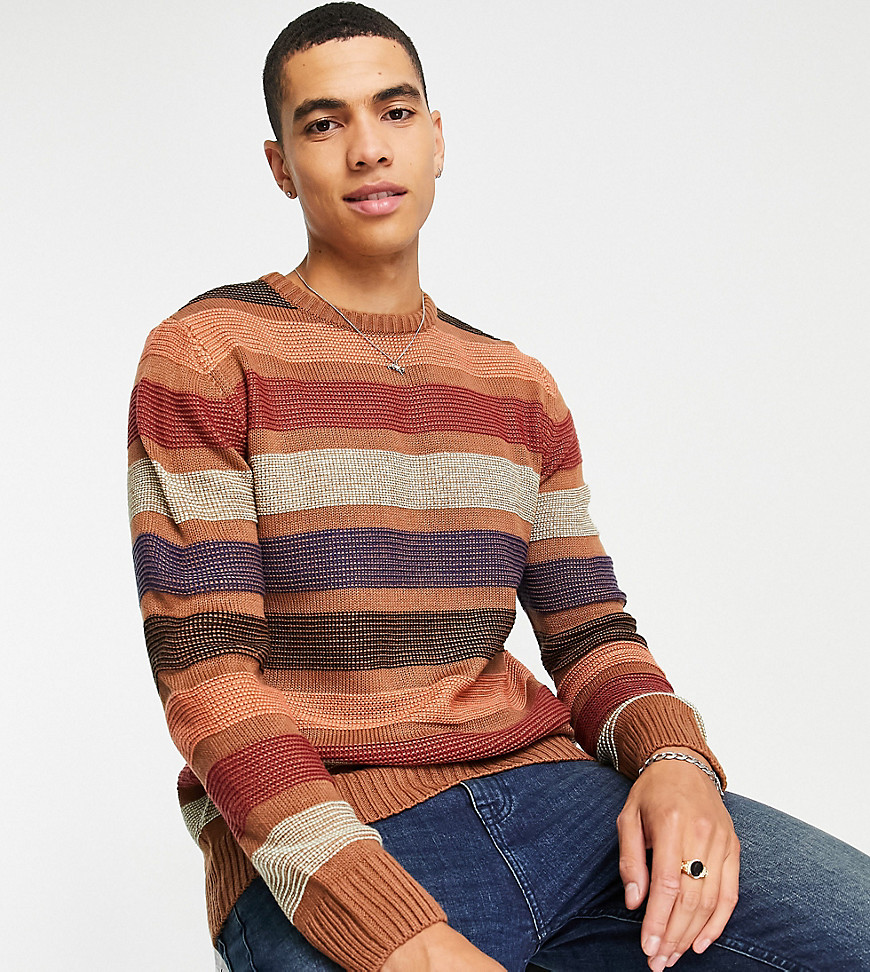 Le Breve Plus Color Wave Knit Sweater In Brown