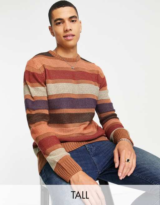 Le Breve Tall color wave knit sweater in brown | ASOS