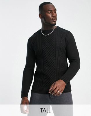 Le Breve Tall diamond cable knit jumper in black