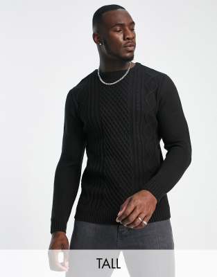 Le Breve Le Breve Tall diamond cable knit jumper in black