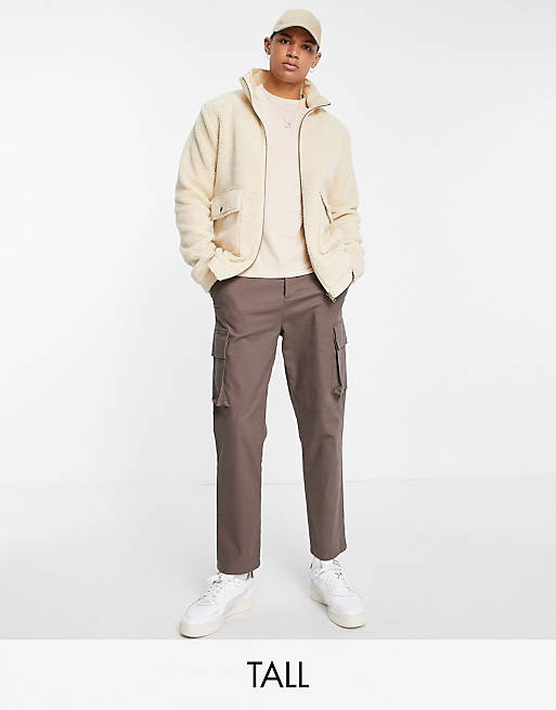Le Breve Tall funnel neck borg jacket with pockets in beige