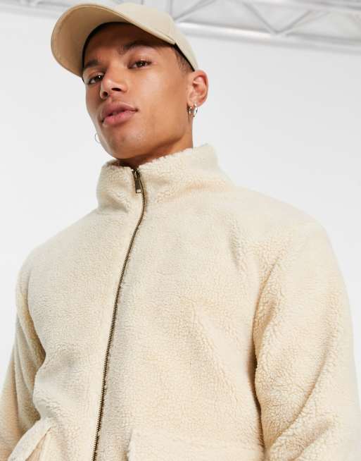 Cream Teddy High Neck Jacket