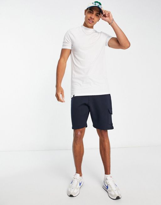 ASOS DESIGN short sleeve t-shirt with mock neck and taping detail in khaki