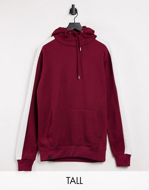 Le Breve Tall hoodie co-ord in burgundy with white stripe