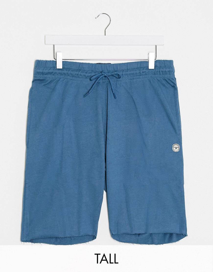 Le Breve – Tall – Jersey-shorts med råskuren fåll-Blå