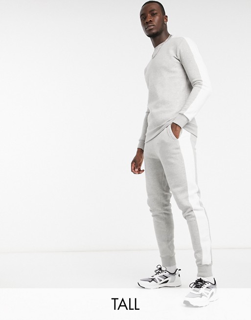 Le Breve Tall joggers co-ord in grey with white stripe