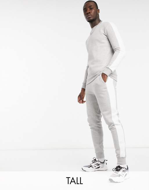 Le Breve Tall joggers co ord in grey with white stripe ASOS