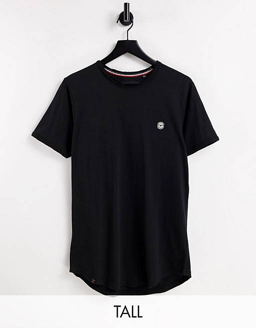 Le Breve Tall longline raw edge t-shirt in black