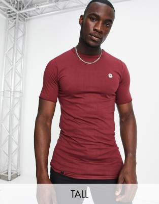 Le Breve Tall longline raw edge t-shirt in burgundy - ASOS Price Checker