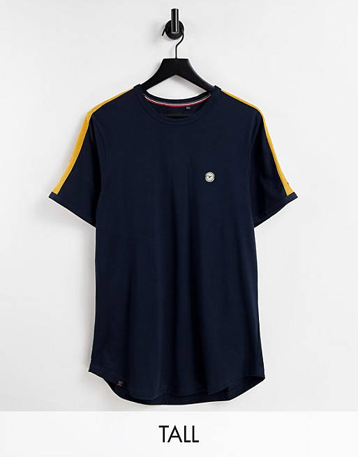 Le Breve Tall lounge co-ord t-shirt in navy with yellow tape