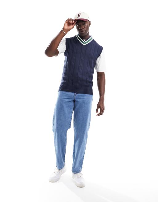 Le Breve Tall - Maglione senza maniche lavorato a trecce blu navy, 2 di 4