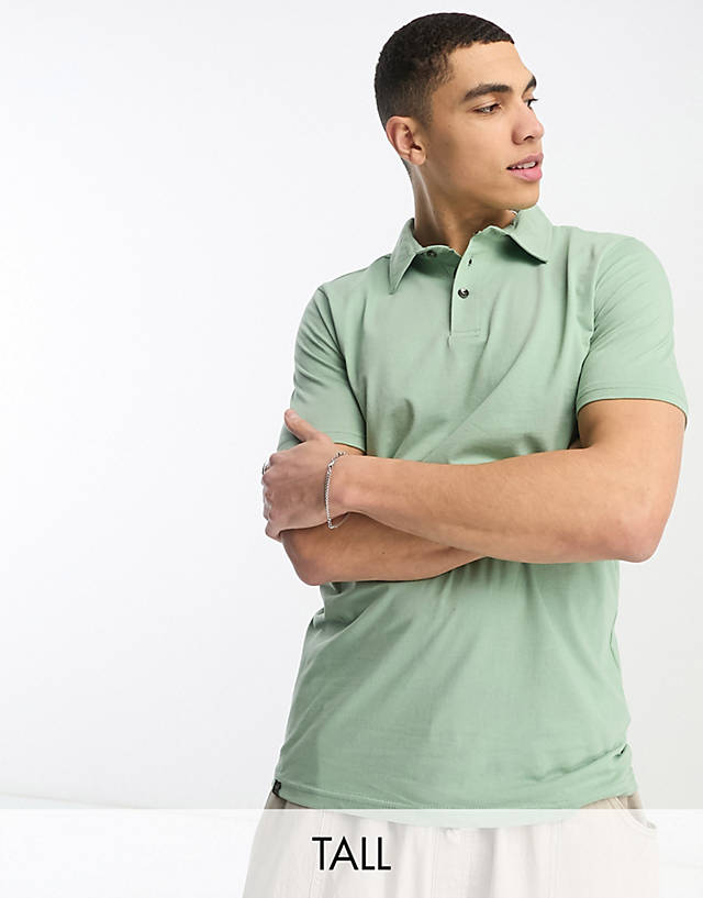 Le Breve - tall muscle fit polo in pale green