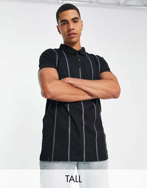 Le Breve Tall - Polo nera con cuciture verticali