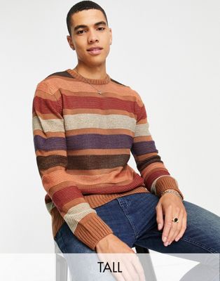 Le Breve Tall colour wave knit jumper in brown - ASOS Price Checker