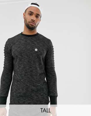 Le Breve Tall ribbed arm crew neck sweatshirt-Black