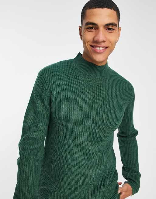 Le Breve Tall ribbed turtle neck sweater in dark green